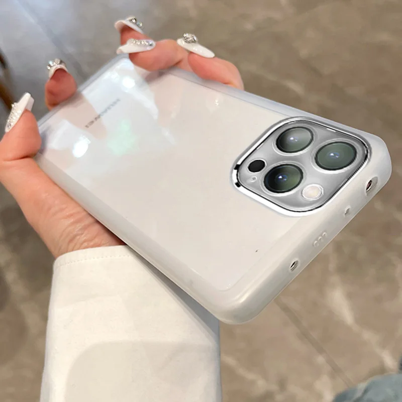 Clear Matte Frame Soft Silicone Case For iPhone 15 Mini 14 Max 12 11 13 Pro 8 Plus Camera Lens_voghion.com