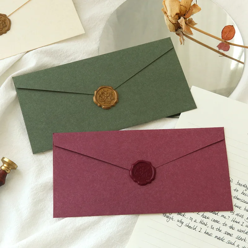Kraft Paper Envelopes 50pcs/lot 22x11CM Kraft Paper Vintage Envelope Wax Seal For Wedding Invitations Greeting Cards Festival Blessing Letter Western