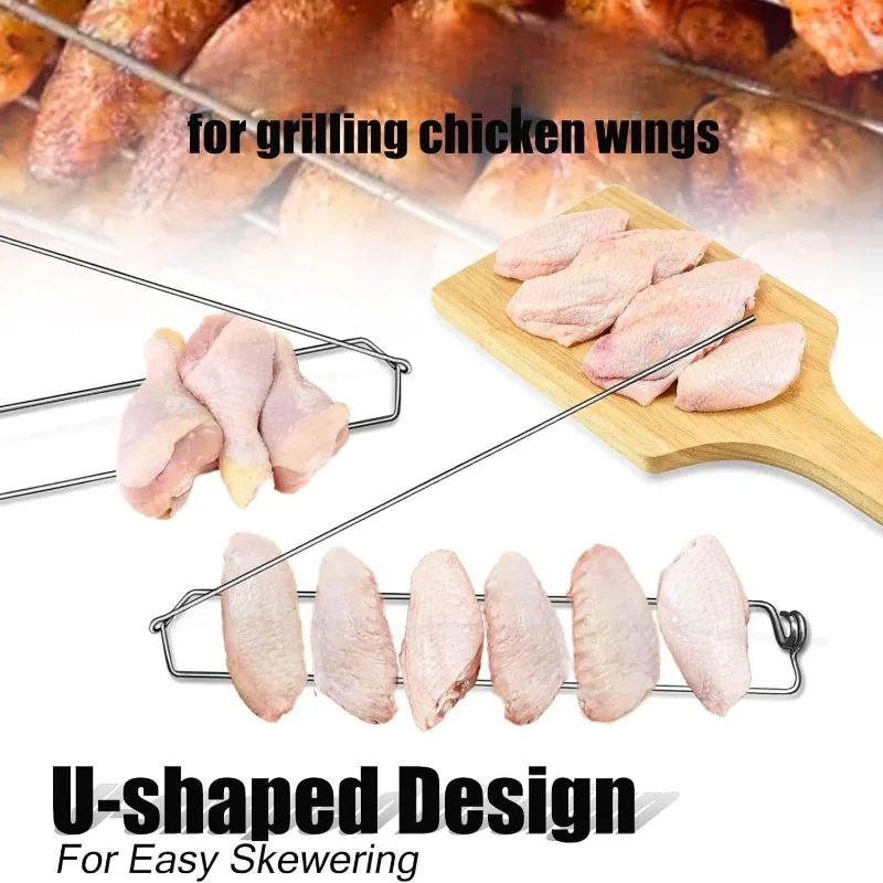 Heavy - Duty  BBQ Skewer Rack Set  -  4-Prong Rotisserie Fork  &  Grill  Stand  for  Outdoor Camping & Picnic Accessories