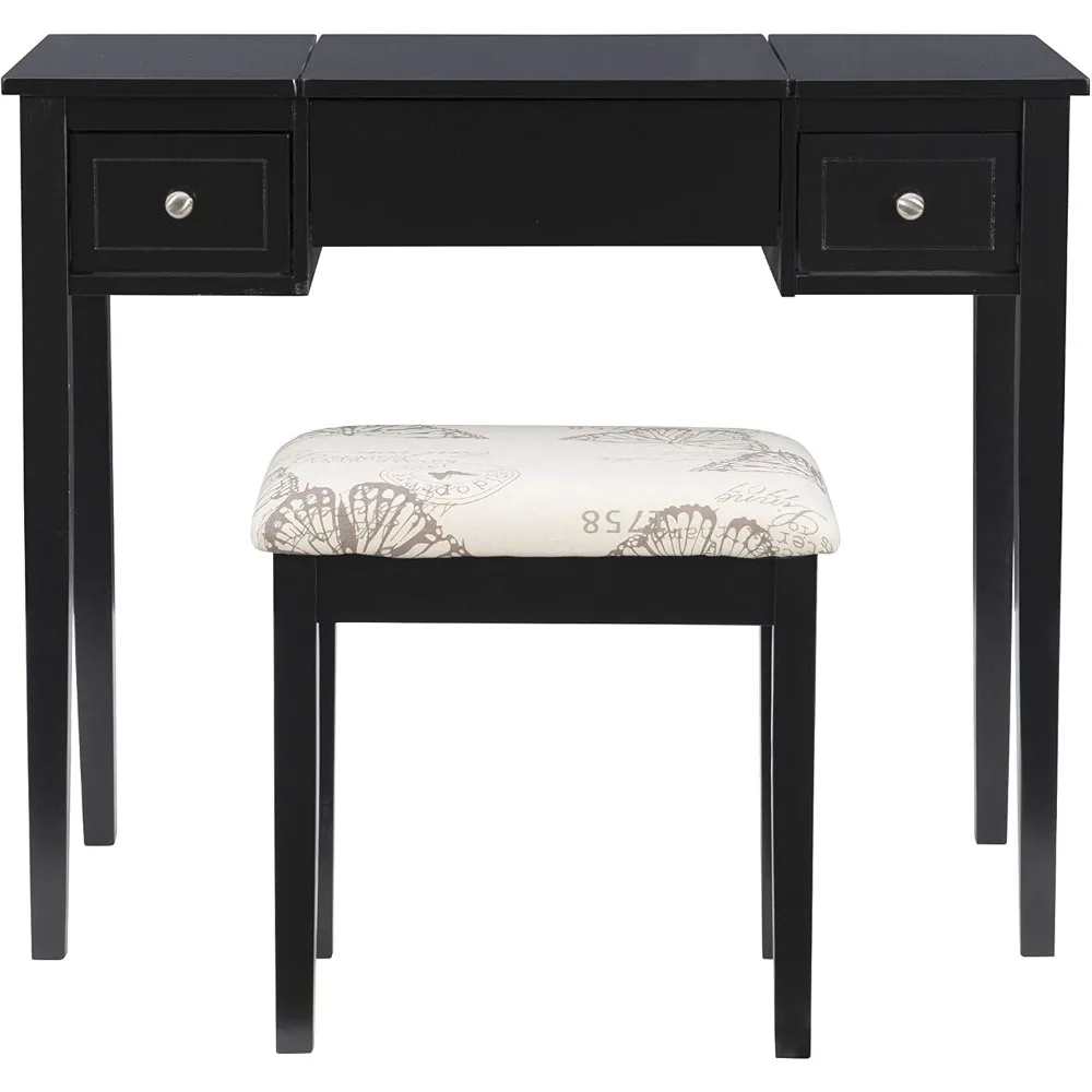 Home Dcor Black Butterfly Stool Vanity Set with Bench 5