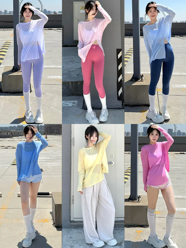 여성용 루즈핏 긴팔 요가 티셔츠 O넥 통기성 캐주얼 피트니스 러닝 스포츠웨어 편안한 야외 운동복