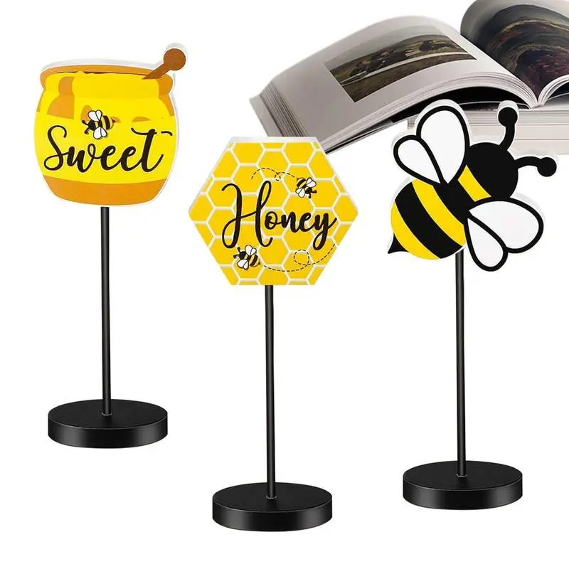 

Bee Wood Sign 3pcs Honeycombs Tabletop Wood Decor Tabletop Home Decor Rustic Wooden Bee Festival Standing Block Decorations