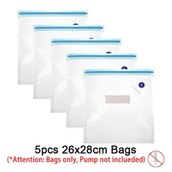 Reusable Vacuum Food Storage Bags with Electric Handheld Sealer - USB Rechargeable & BPA Free (5pcs 26x28cm)
