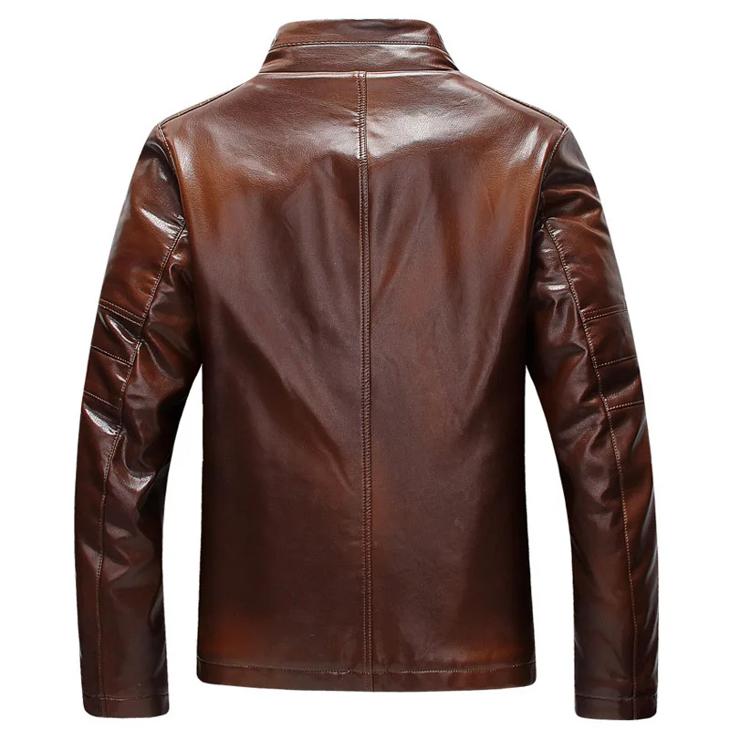 2023 Men's short standing collar PU leather jacket with added velvet thickened minimalist fur integrated large  