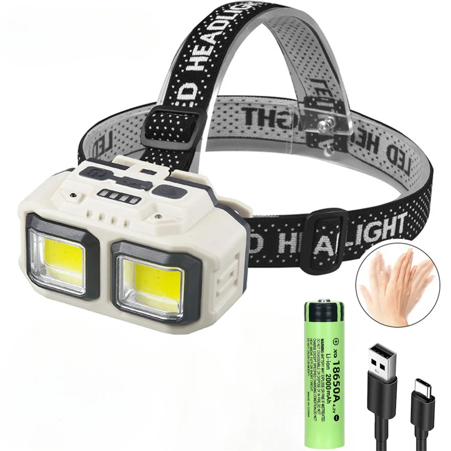 thumbnail image 1 of Linterna frontal LED recargable de alta potencia, linterna LED para acampar, gorra, senderismo, linterna en la frente, lámpara para pescar y trabajar, 1 of 5