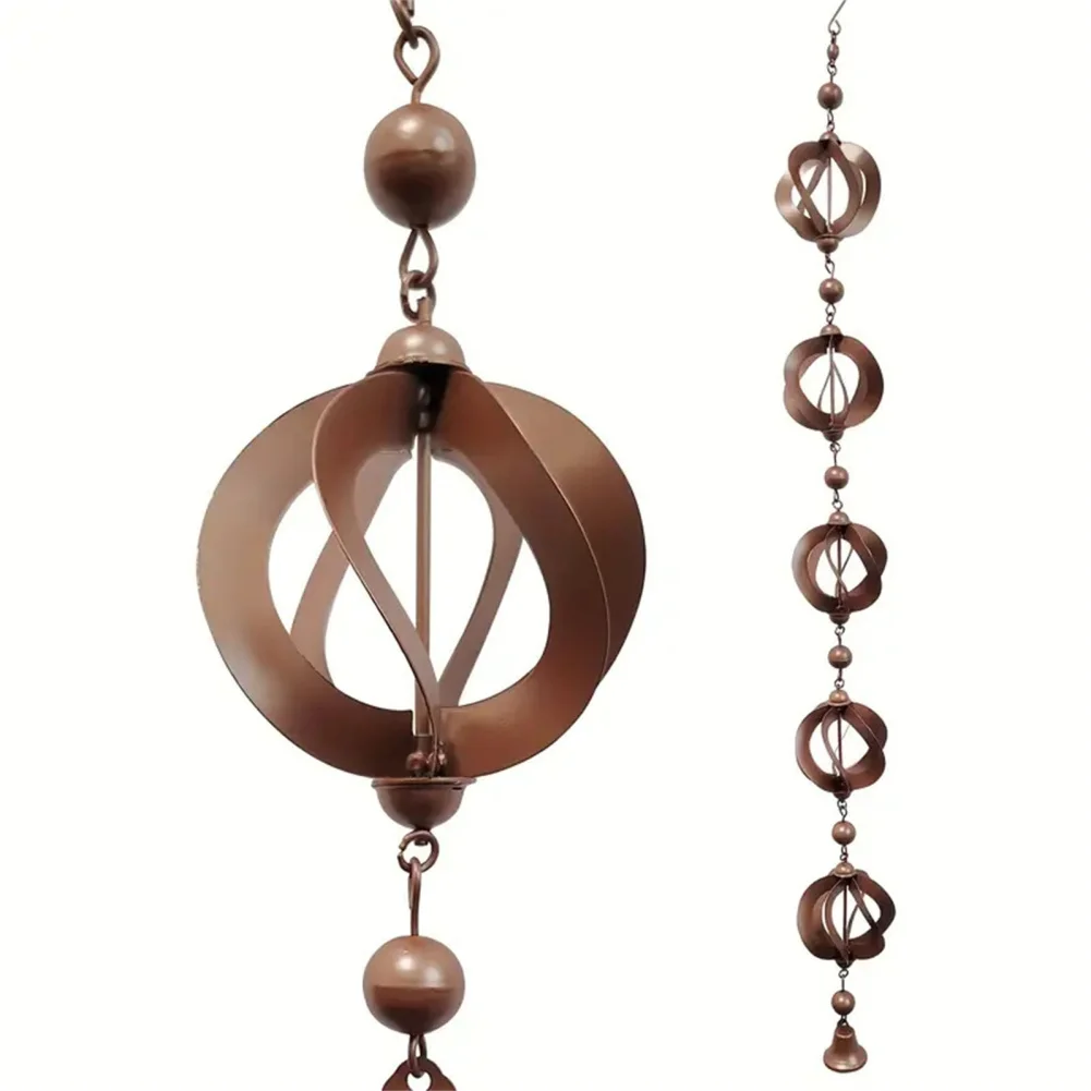 Outdoor Hanging Rain Chains For Gutters Downspouts Rotating Rain Catcher Chain With Bell Retro Wind Chimes Metal Garden Decor