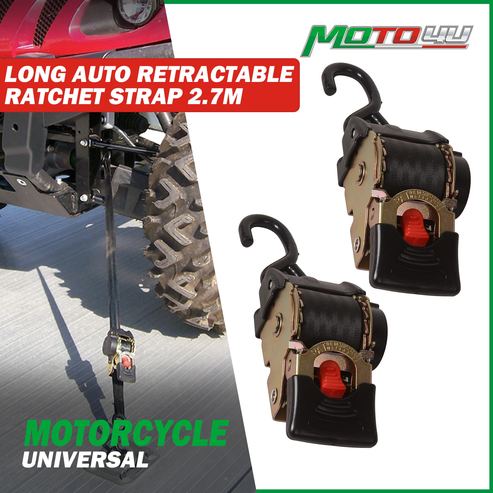 2pcs 2.7M Single S-hook Ratchet Strap Motorcycle Tie Down