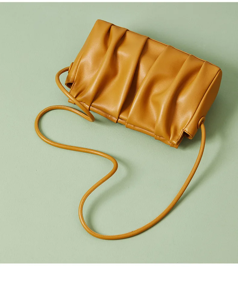 Bag Tote Handbag Women's Shoulder Y2k Genuine Cowhide Simplified Casual High-capacity Pleated Soft Cloud for Dumpling