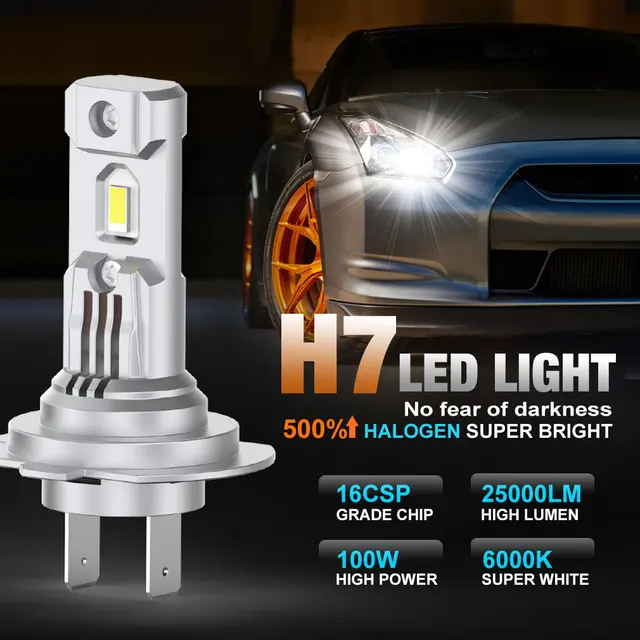 2st 25000LM H7 LED Strålkastarlampor 100W Kraftfull Led H7 Turbo Med Fläkt  Huvudlampa 3570 CSP 1:1 Minibilljus 12V 6000K Vit