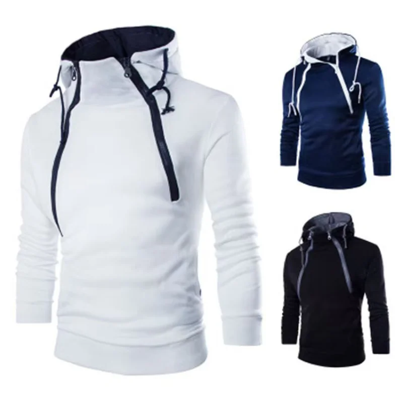 Placket Double Zipper Cardigan Contrasting Color Hooded Jacket Fleece Hoodie Print
