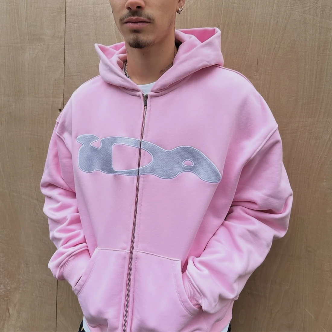希少 ida sply hoodie ジップパーカー ピンク Pink Embroidery ida.sply Zip Hoodie Men Women 1:1 High