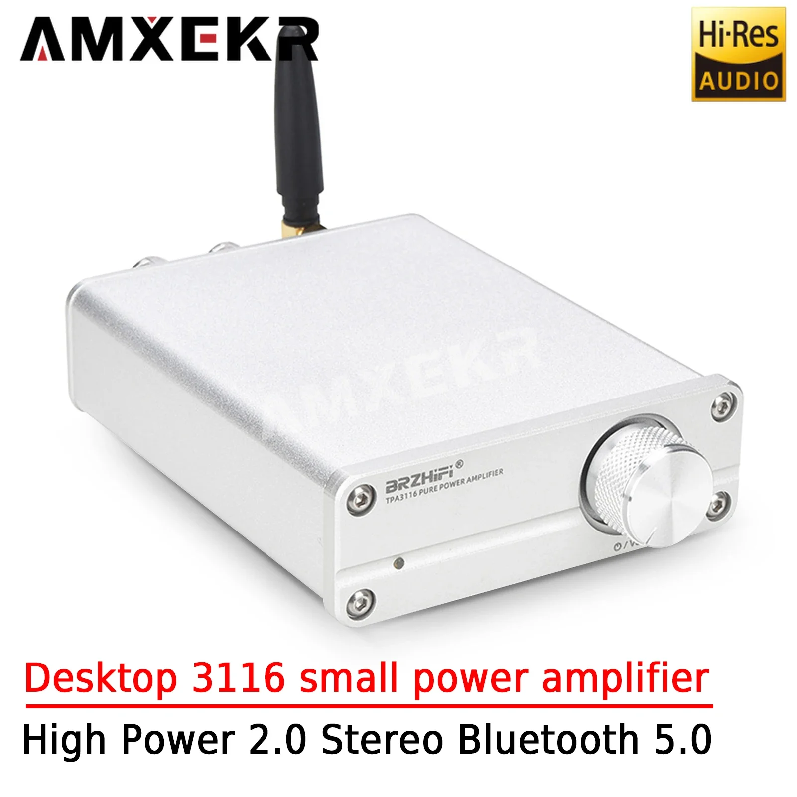 AMXEKR 데스크탑 3116 소형 전력 증폭기, 고전력 2.0 스테레오 레벨, 고충실도 무손실 블루투스 5.0, 50W + 50W