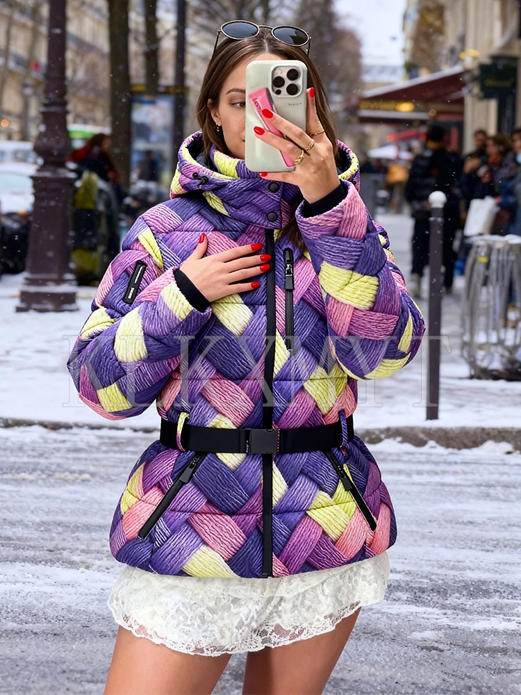 2025 Women Winter Jacket Zipper Hooded Short Parka Coat Chic Fashion Down Cotton High Street Casual Jackets Skiwear Outerwear