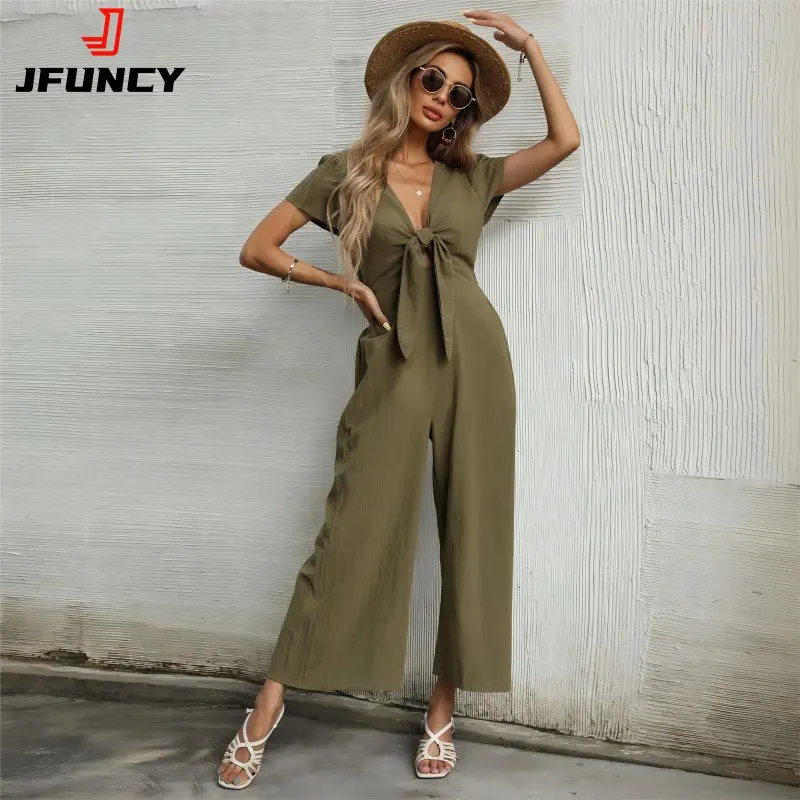 JFUNCY 2023 Summer Women's Jumpsuits Female Jumpsuit Elegant Outfits Women Combinations Clothes Woman Jump Suit Lady Rompers women s jumpsuit 2021 summer female casual short sleeve rompers striped button fashion sashes slim jumpsuits office lady