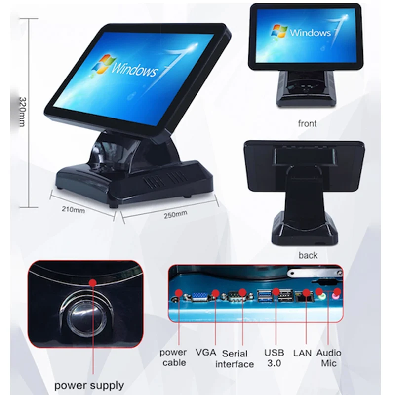 Gmaii computer desktop computer win 10 dual lcd screen cash register with 58mm receipt prin