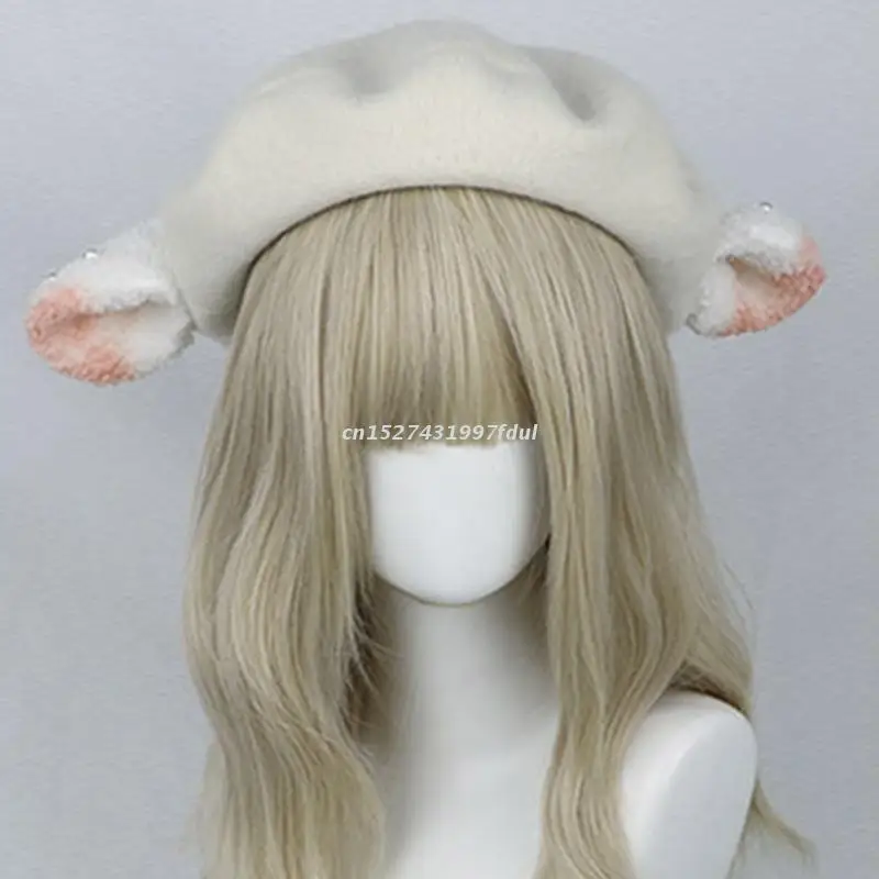 Solid Color Beret Lolita Painter Hat Beanie Lamb Ears Octagonal