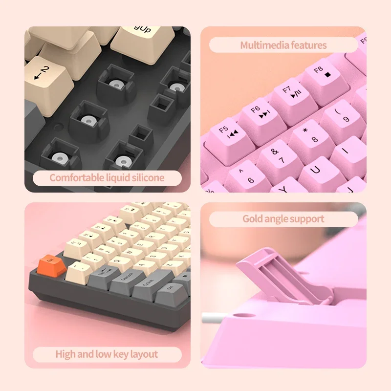 Wired Gaming Keyboard 104Keys Waterproof Colourful Wear-resistant Square Keycaps Compact Keyboard Technical Light Keys