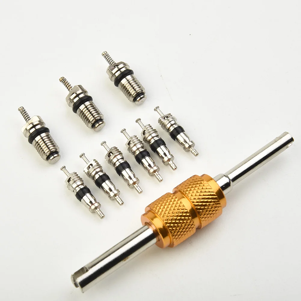 

with tool For A/C system Repairing Automotive Remover 9Pcs Air Conditioning Valve Core Good Universal New Nice Best