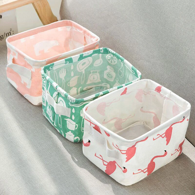 

Cartoon Desktop Storage Basket, Cute Flamingo Waterproof Organizer, Cotton Linen Sundries Box, Cabinet Underwear Bag