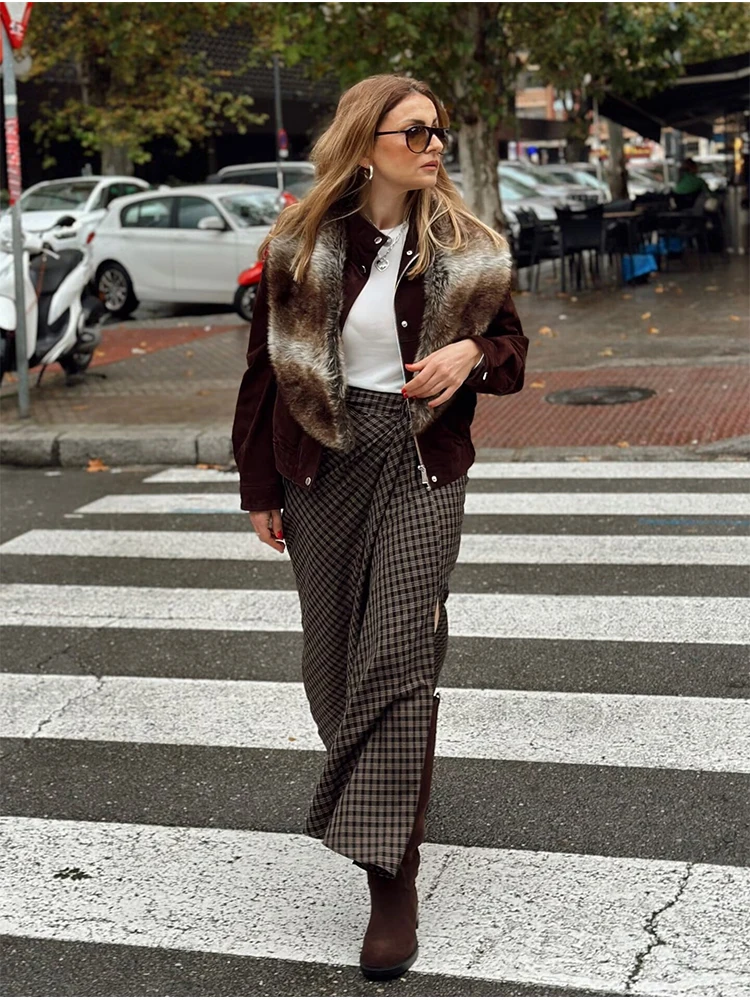 Elegant Plaid Long Skirts For Women Fashion Ruched New High Waist Midi Skirt High Street Casual Chic Party Skirts Mujer ﻿ ﻿