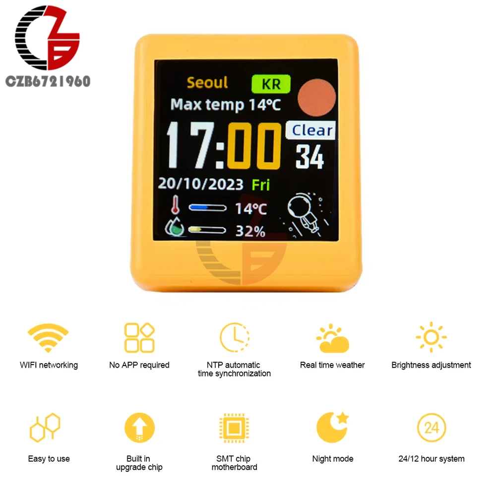 Thermometer Hygrometer Digital Thermometer Temperature and Humidity Meter Hygrometer Thermometer Digital Display Thermometer Hygrometer Mini Smart WIFI Weather Station Weather Temperature Humidity Time Alarm Clock