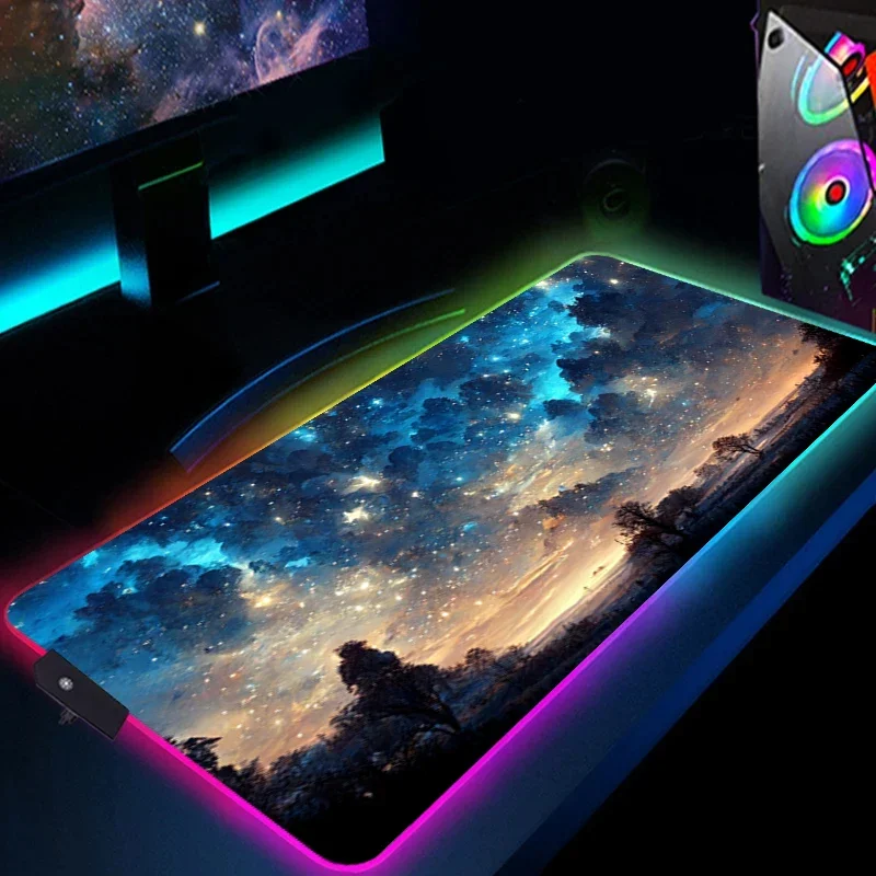

RGB Galaxy Milky Way Mouse Pad Kawaii Gaming Accessories XL Carpet PC Gamer Completo Computer Varmilo Keyboard Desk Mat Mousepad