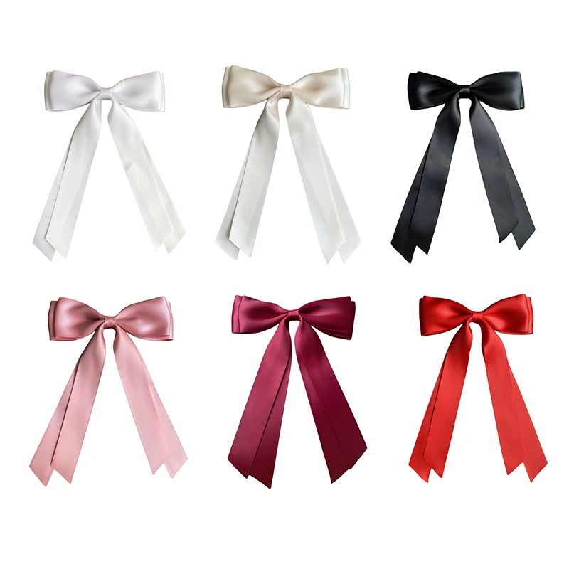 Süßes Haar Satin Bogen Clip Haarnadel für Frauen Mädchen Band Bowknot Haars pangen Frauen lange Schleifen Haars pangen Kopf bedeckung Kopf bedeckung – Detail 6