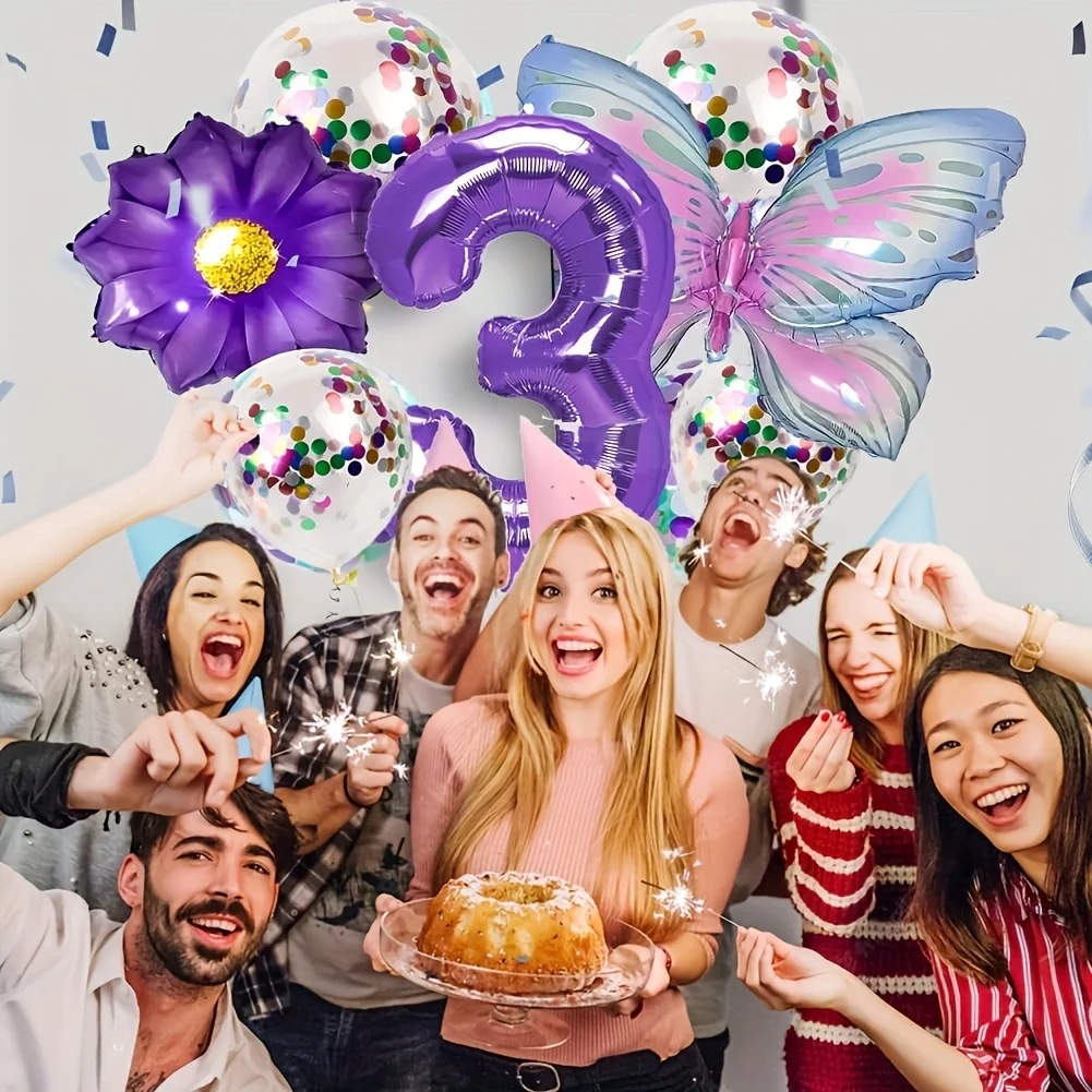 Purple Butterfly Theme Helium Balloons Decoration Set - 7PCS for Birthday, Wedding, Baby Shower & Gifts