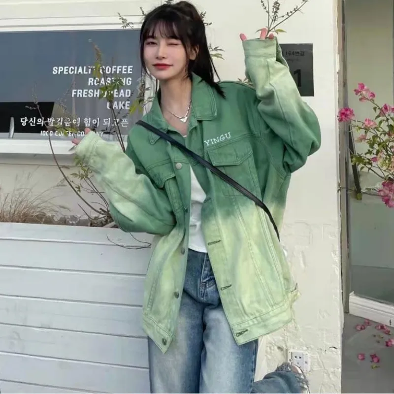 

2023 Autumn New Coat For Women Tie-Dyed Gradient Hip Hop Chaqueta High Street Loose Single Breasted Lapel Collar Free Shipping