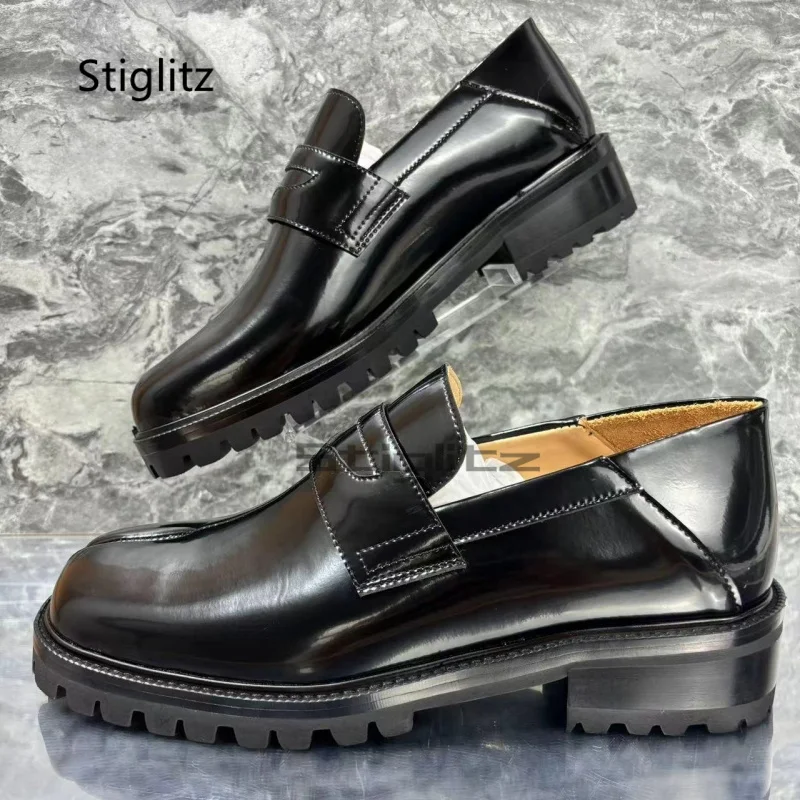 Tabi Split Toe Loafers for Men Black Fashion Thick Sole Novelty Designer Handmade Men's Genuine Leather Shoes Business Shoes 2
