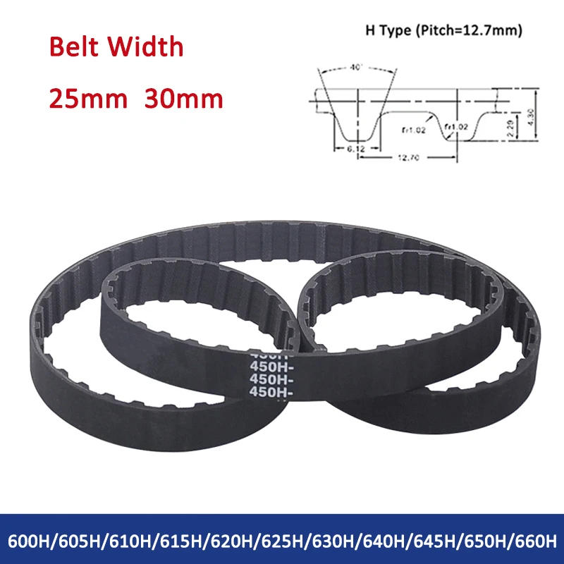 

1PC H Type Timing Belt 600H/605H/610H/615H/620H/625H/630H/640H/645H/650H/660H Width 25/30mm Black Rubber Closed Synchronous Belt