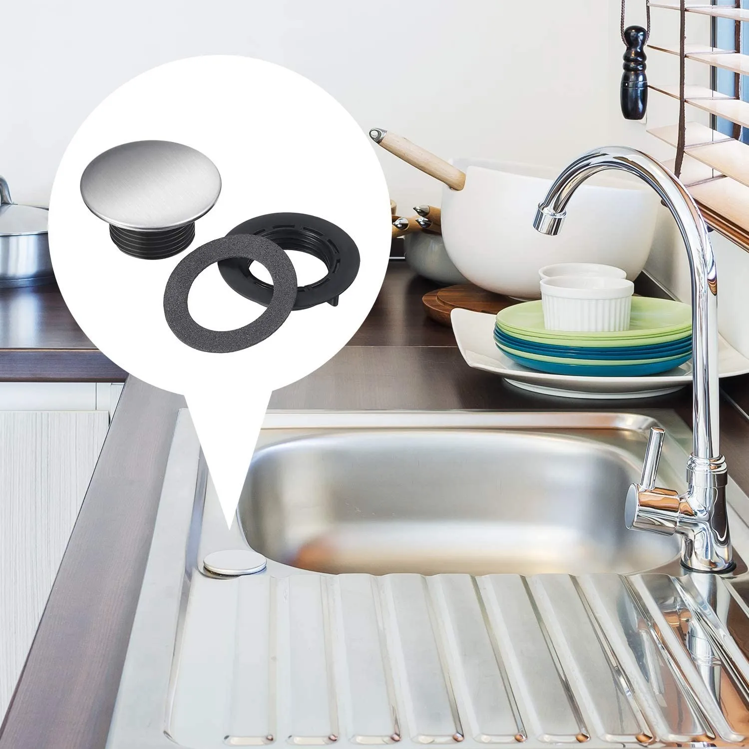 2pcs 304 Stainless Steel Kitchen Sink Tap Hole Cover Water Blanking Plug Stopper Faucet Drainage Seal Cap Washbasin Accessories