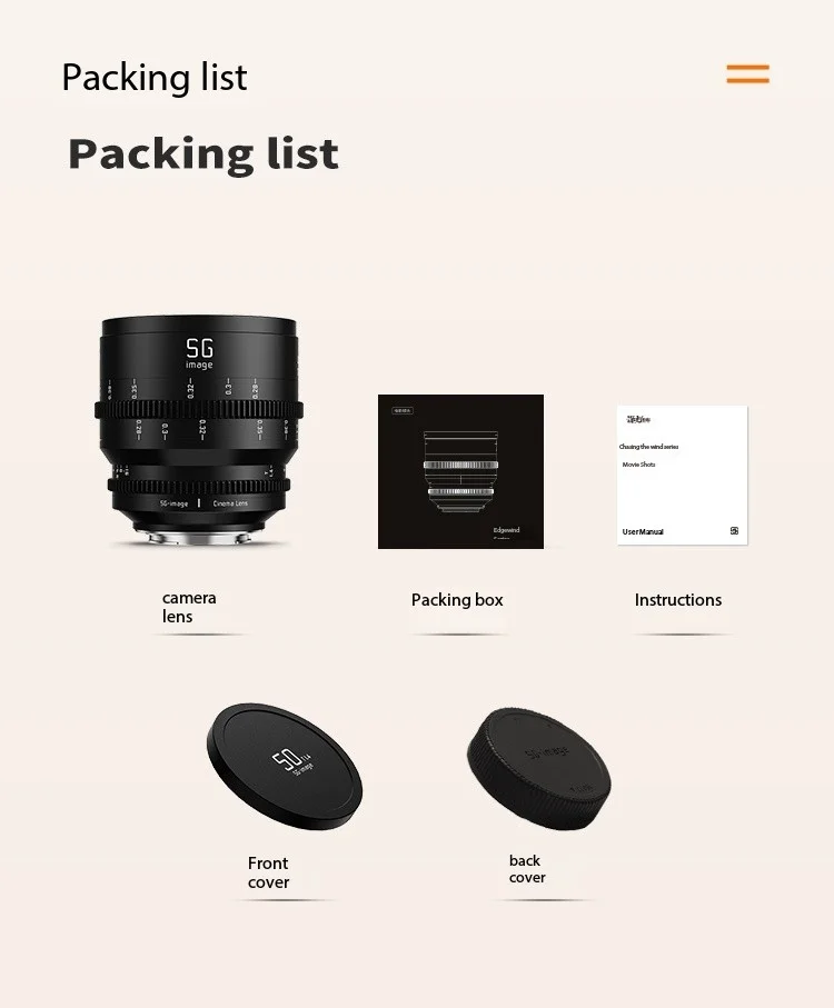 SGimage 25mm 35m 50mm 75mm T1.4 Manual Full Frame Cine Lens for