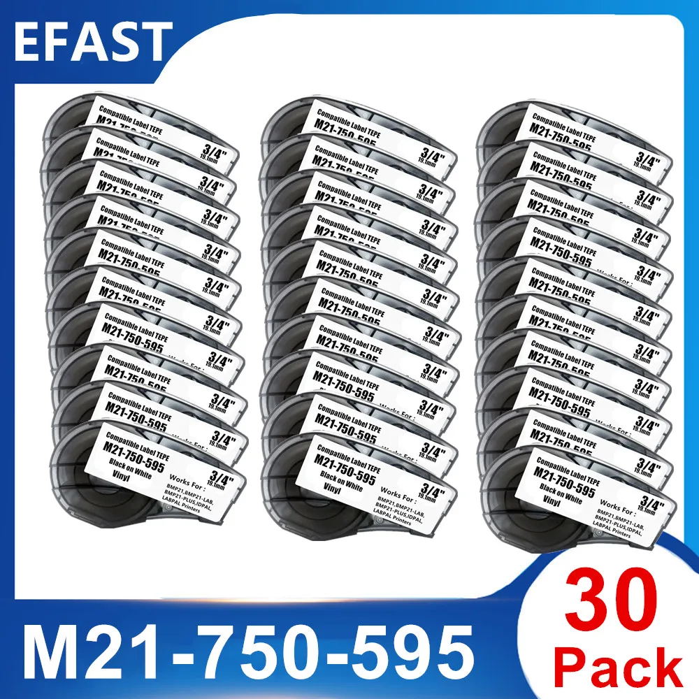 20  30PK 고점도 비닐 M21 750 595 리본 카트리지 검정/흰색 호환 BMP21-PLUS,BMP21-LAB,IDPAL 프린터 실험실