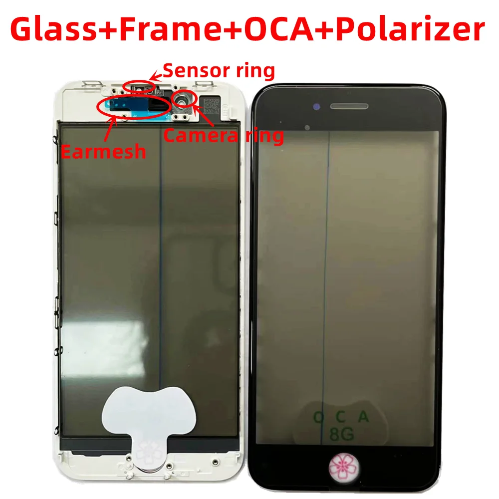 

10Pcs 7 in 1 OCA+Polarizer Film For iPhone 5G 5S 6 6S 7 8 Plus 4.7" 5.5" Front Glass Touch Screen+Cold Press Frame Bezel Replace