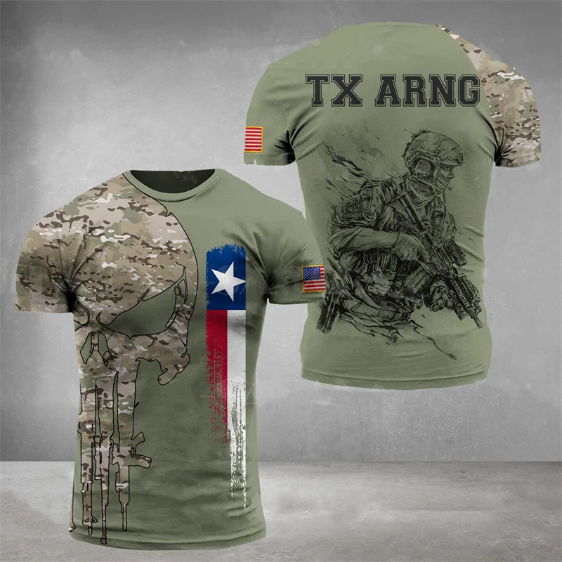 

Футболка мужская с 3D-принтом техасской национальной гвардии и черепа, камуфляжная быстросохнущая рубашка с флагом США TXARNG