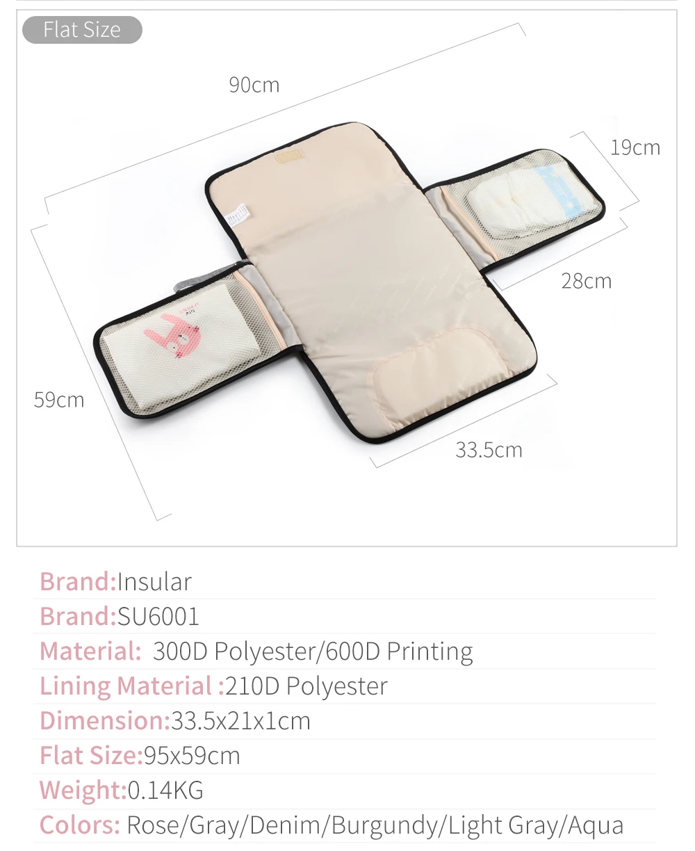 Portable Baby Changing Mat Infant Multifunction Diaper Changing Pad Newborn 2 IN 1 Waterproof Pad Cover Storage Bag