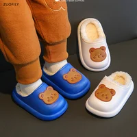 Winter Children Girls Boy Slippers Newborn Cute Bear Print Indoor Home Thick Fleece Warm Shoes Kids Casual Slipper First Walkers 1