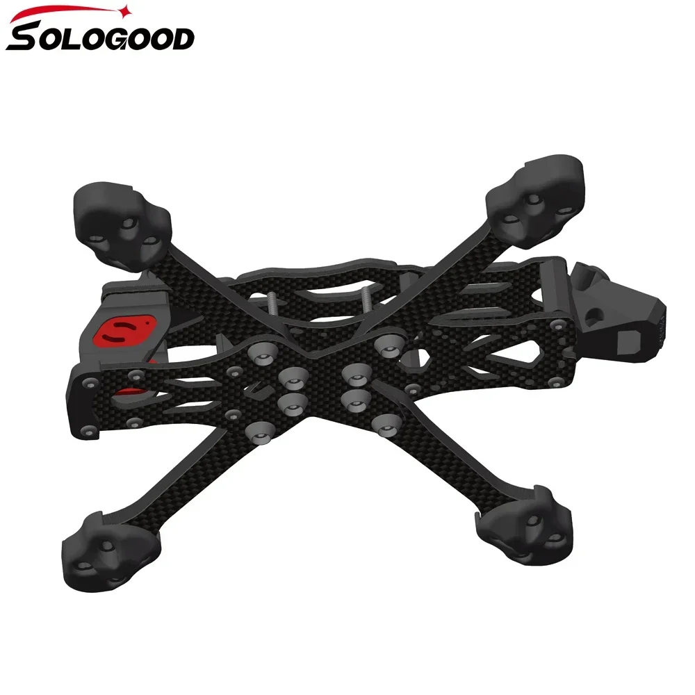 Châssis Drone FPV 5 pouces APEX EVO SoloGood 225mm posé sur fond blanc, texture carbone visible et découpe précise.