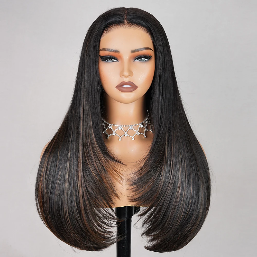 H30 Capelli a strati Wear and Go 6x6 Chiusura in pizzo Parrucca senza colla Capelli misti non 100% capelli umani Parrucca in pizzo pre pizzicata senza colla - immagine 3