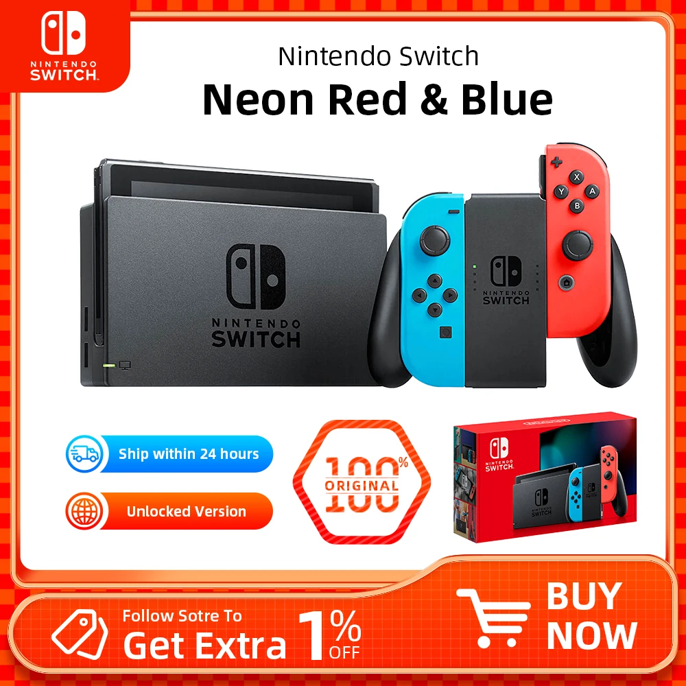 Nintendo Switch Conjunto Comandos Joy-Con Azul Néon & Vermelho