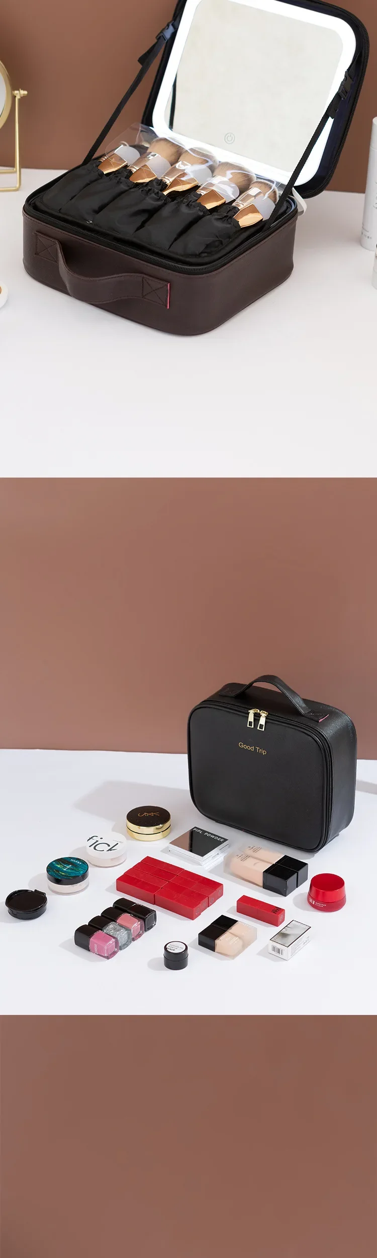 LED Lighted Travel Makeup Bag with Mirror – Portable Cosmetic Storage Case with USB Cha... - SKU TMO16582 - UGI Packaging