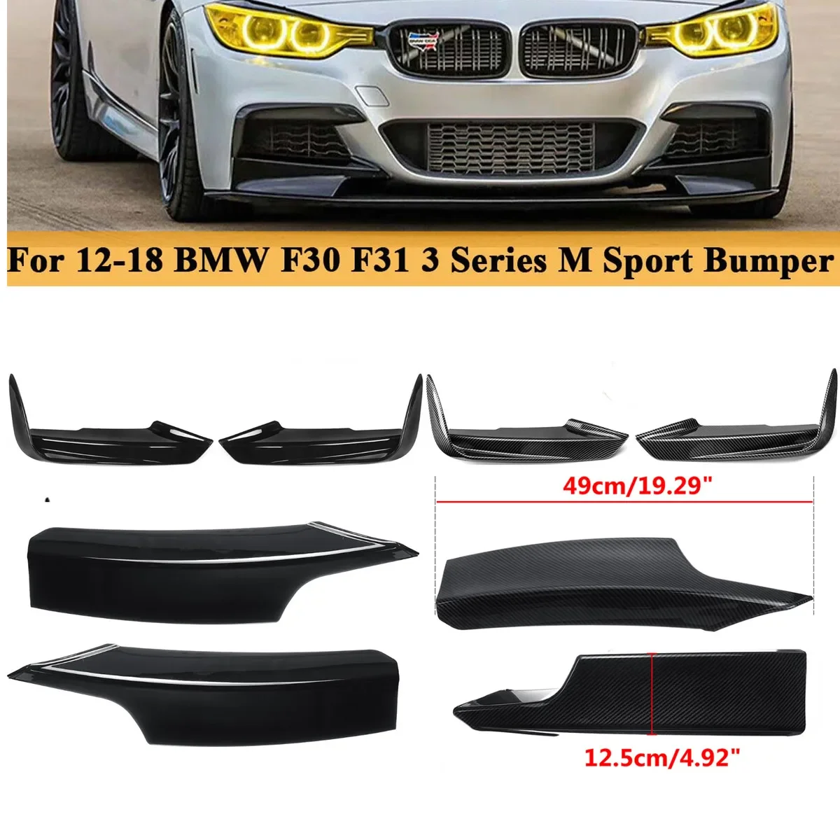 Fog Lamp Cover Trim Front Canards Splitter For BMW F30 F31 F35 M Sport 320i 325i 328i 335i 2012-2019 Front Bumper Lip Body Kit
