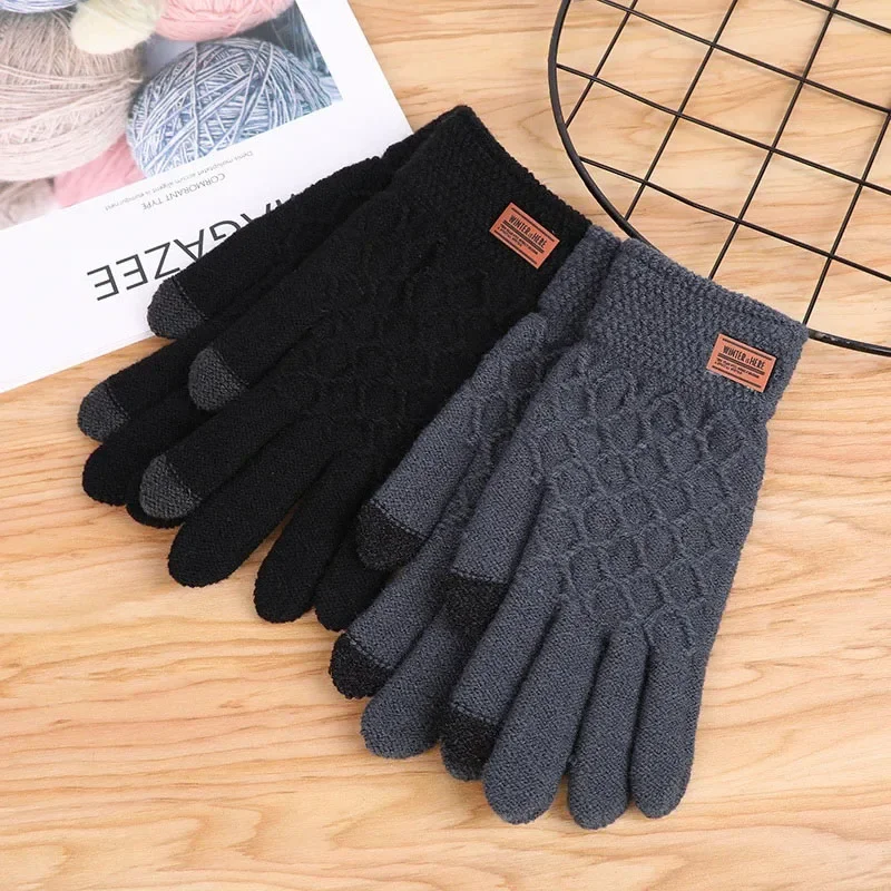 Autumn Winter Touch Screen Knitted Wool Plus Velvet Thickening Outdoor Riding Gloves for Men cycling gloves touchscreen gloves knitted gloves warm gloves Accessories Gifts