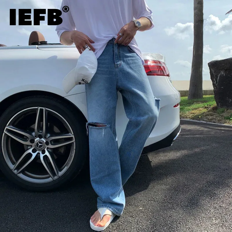 

IEFB 2024 Summer New Men's Jeans Korean Style Straight Tube Solid Color Trend Fashion Loose Casual Denim Pants Stylish 9C5640