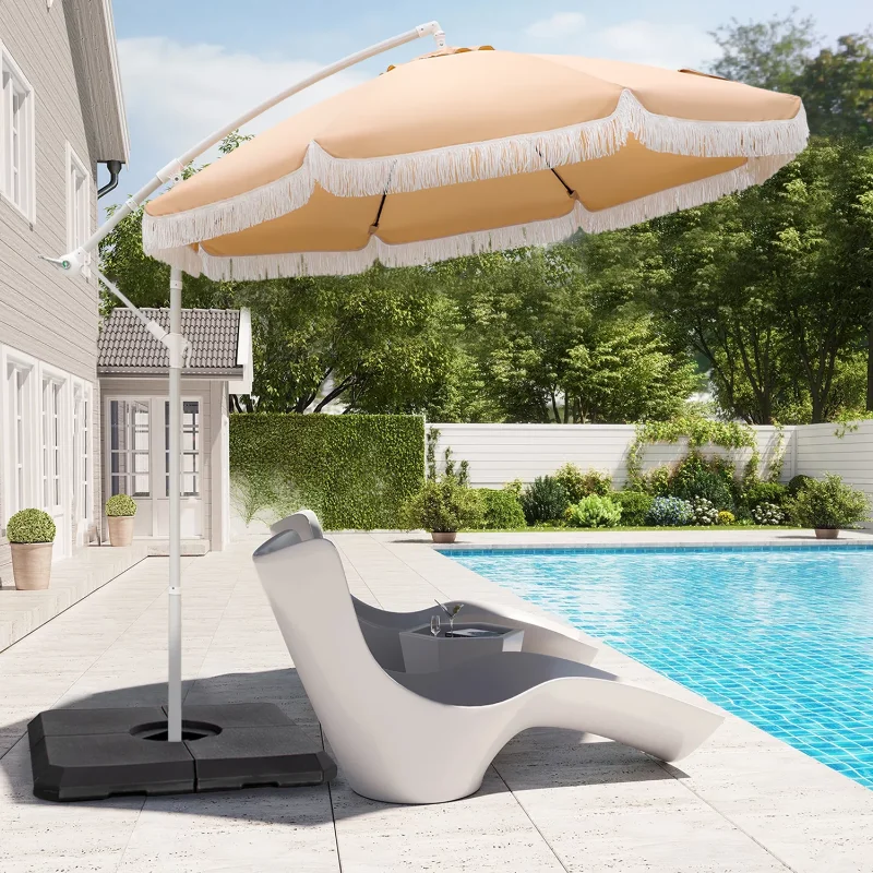 9FT Offset Patio Umbrella with Crank and Cross Base, Beige