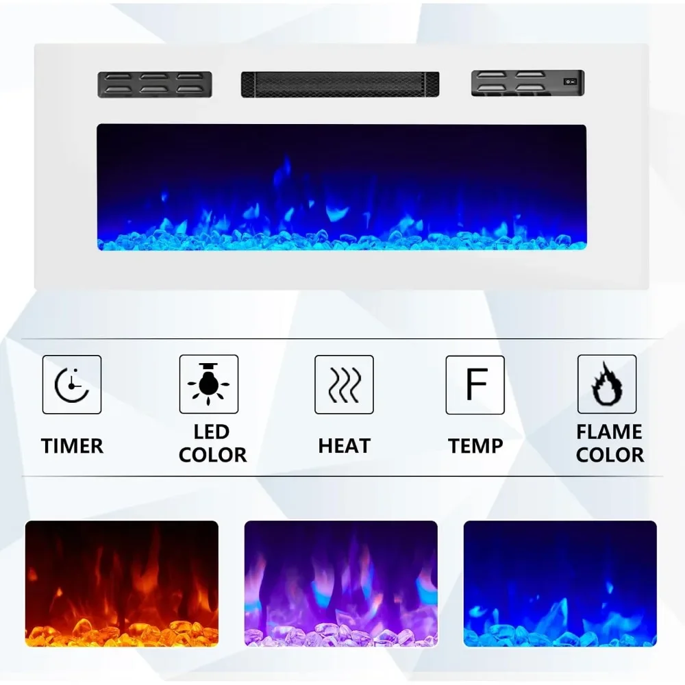 Floating TV Stand with 36 Electric Fireplace, High Gloss Finish Wall Mounted Fireplace Entertainment Center with Storage for TVs 3