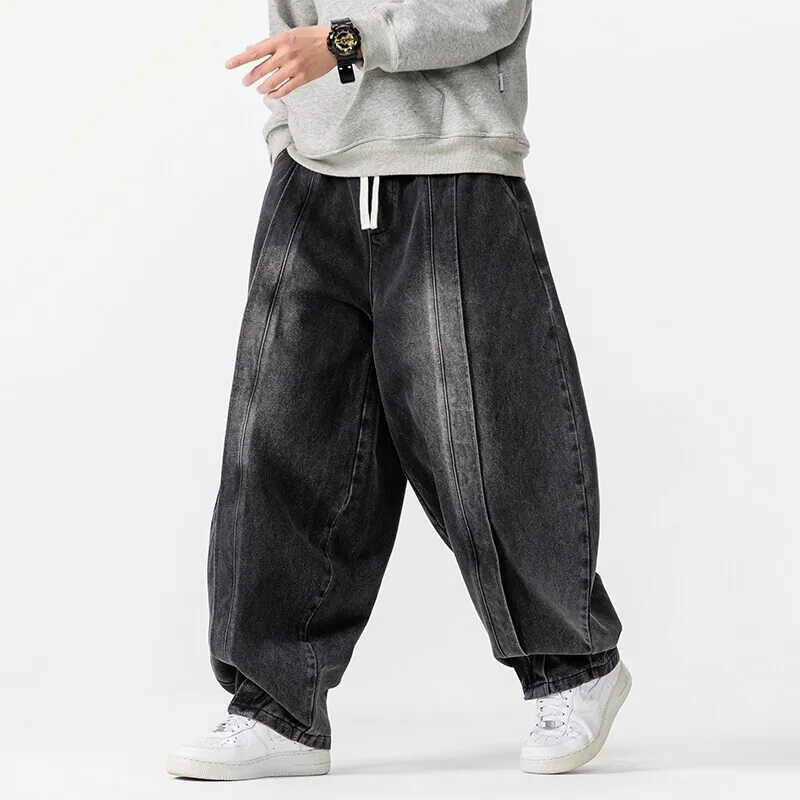 Spring Autumn Men's Vintage Jeans Loose Harem Wide Leg Pants Hip Hop Straight Denim Pants Men Casual Streetwear Denim Trouser 6