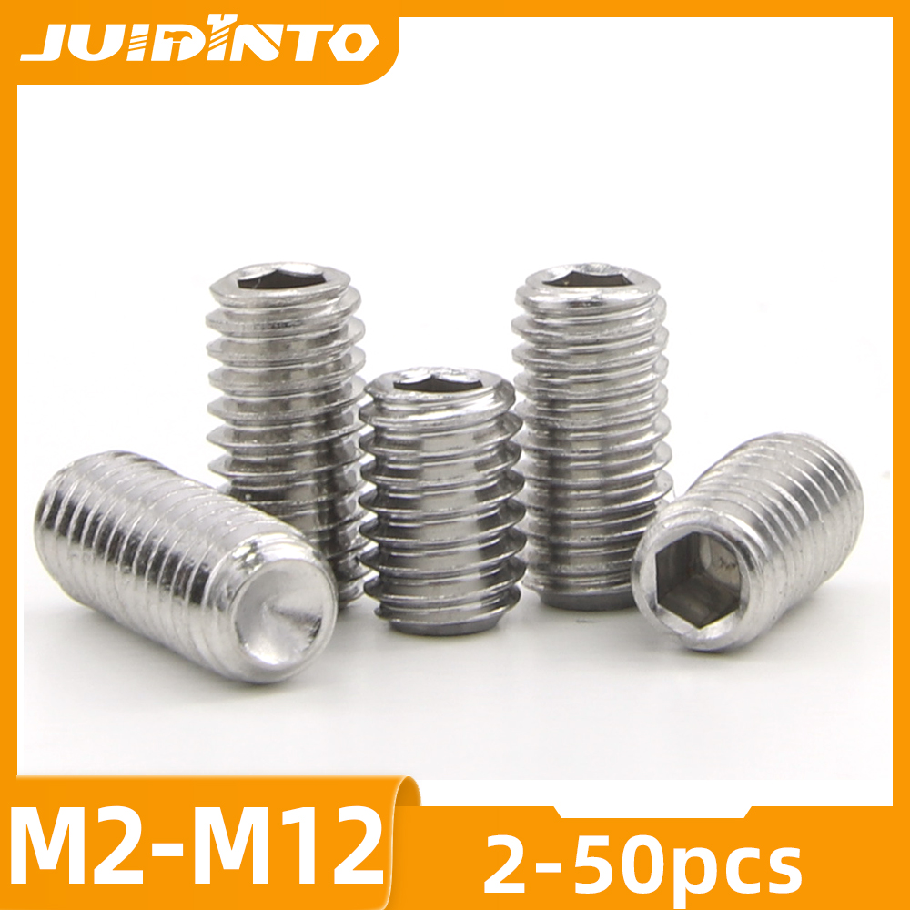JUIDINTO 2-50pcs Hex Socket Set Screw Cup Point Stainless Steel M2 M2.5 M3 M4 M5 M6 M8 M10 Allen Headless Screw