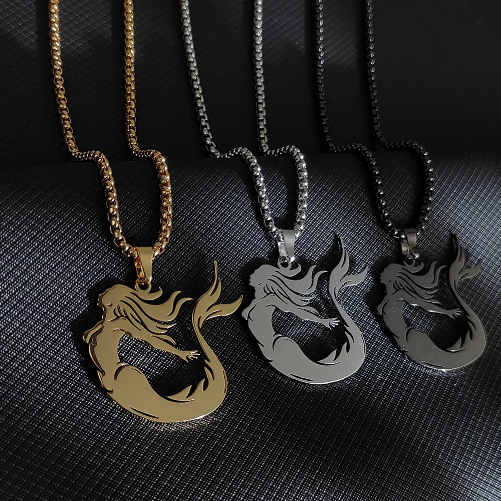 

Stainless Steel Necklaces Cute Cartoon Fairy Tale Mermaid Pendant Children Girl Chain Fashion Necklace For Women Jewelry Teen